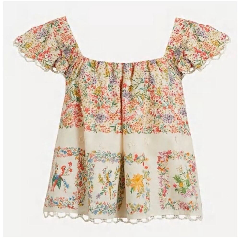 FARM Rio Cream Floral Off-Shoulder Peasant Blouse